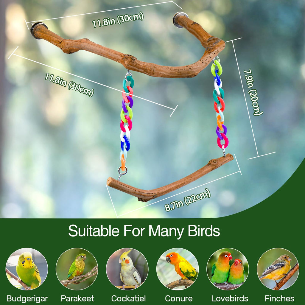 Bird Swing Toys, Standing Bird Perch with Natural Grape Wood, U Shape Hangable Birdcage Accessories, Birds Chewing Toy for Budgerigars, Parakeets, Cockatiels, Conures, Lovebirds, Finches (1Pack)