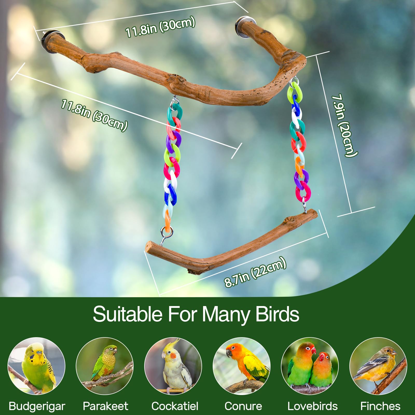 Bird Swing Toys, Standing Bird Perch with Natural Grape Wood, U Shape Hangable Birdcage Accessories, Birds Chewing Toy for Budgerigars, Parakeets, Cockatiels, Conures, Lovebirds, Finches (1Pack)