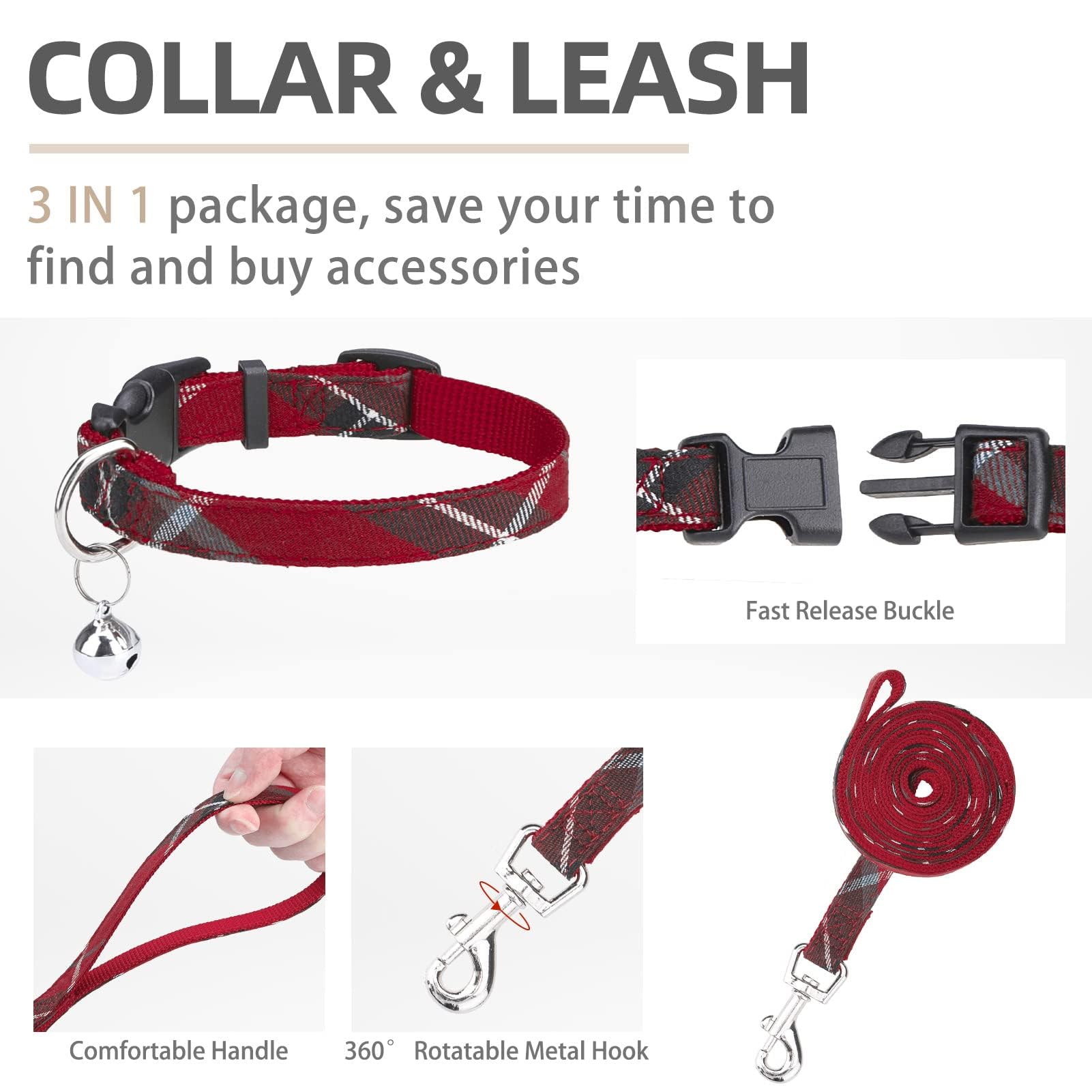 PUPTECK Adjustable Dog Harness Collar and Leash Set Step in No Pull Pet Harness for Small Medium Dogs Puppy and Cats Outdoor Walking Running, Soft Mesh Padded Reflective Vest Harnesses, Red L