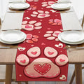 Croar Valentines Day Dog Cat Paw Prints Table Runner, Red Love Hearts