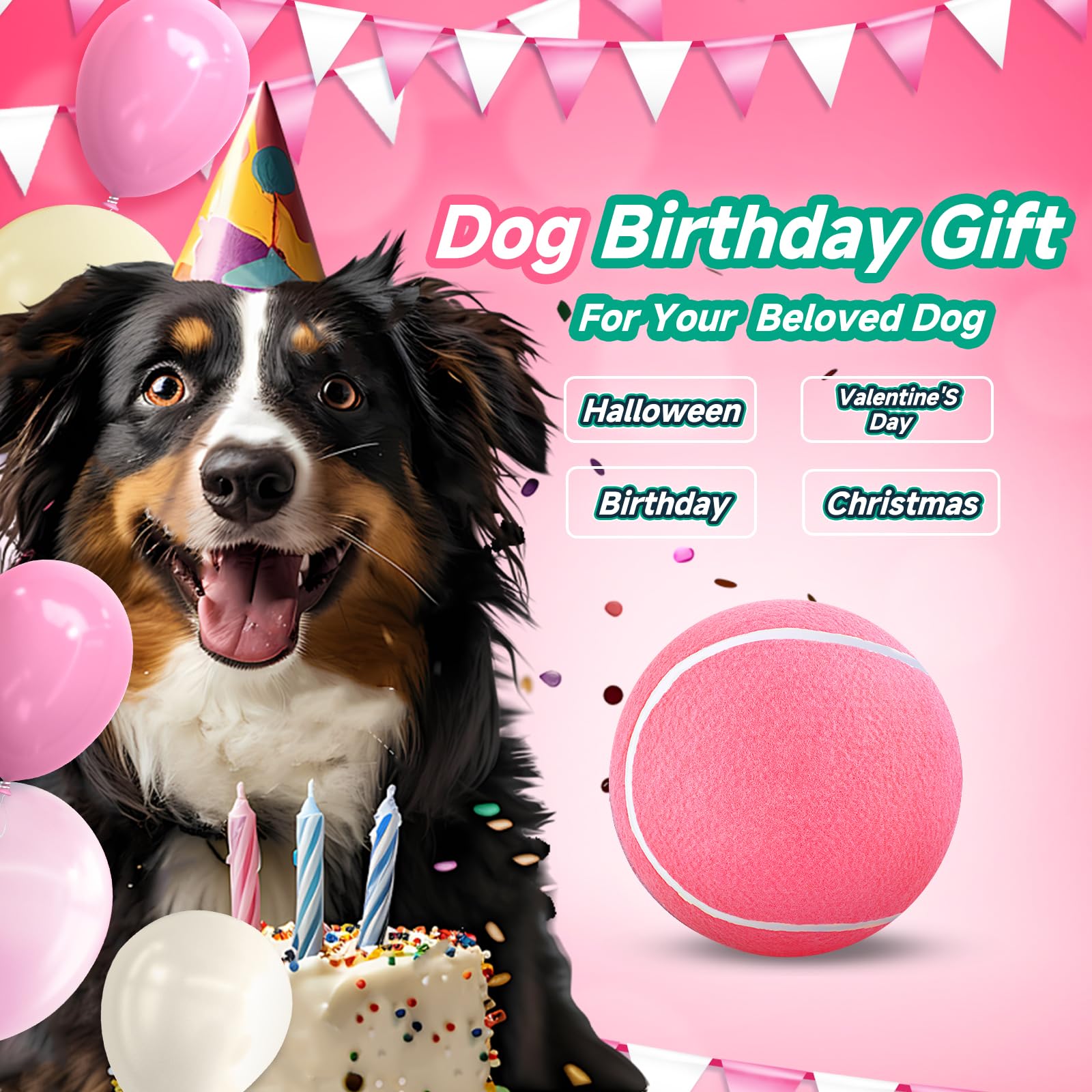 HETOO Dog Tennis Balls, Dog Puppy Birthday Gifts, Herding Ball, 9.5 Inch