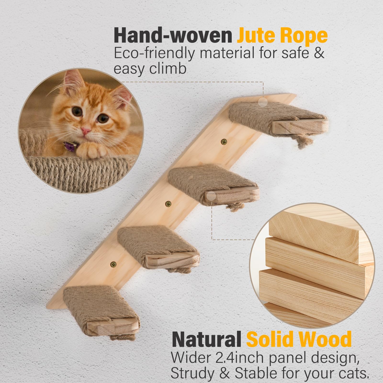 2 Pack 4 Steps Cat Wall Shelves and Stairs with Sisal Rope.Cat Wall Steps/Ladder Furniture ＆ cat Tree Supplies(Catstairs 2Pack-4Steps)