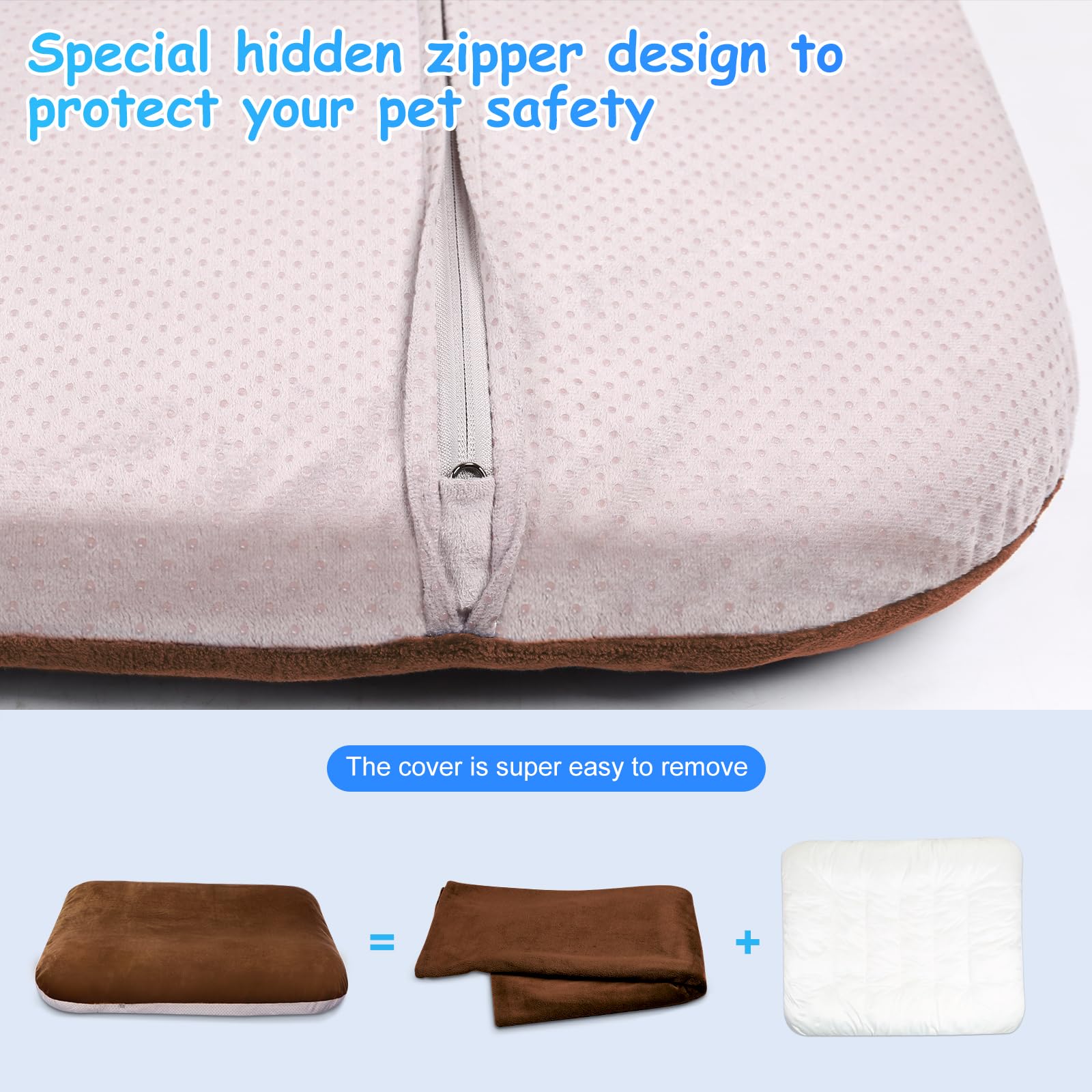 Magic Dog Super Soft Large Dog Bed Pad Mat Orthopedic Pet Beds 30 Inch Washable Anti Slip Dog Sleeping Mattress with Removable Cover, Dark Brown M