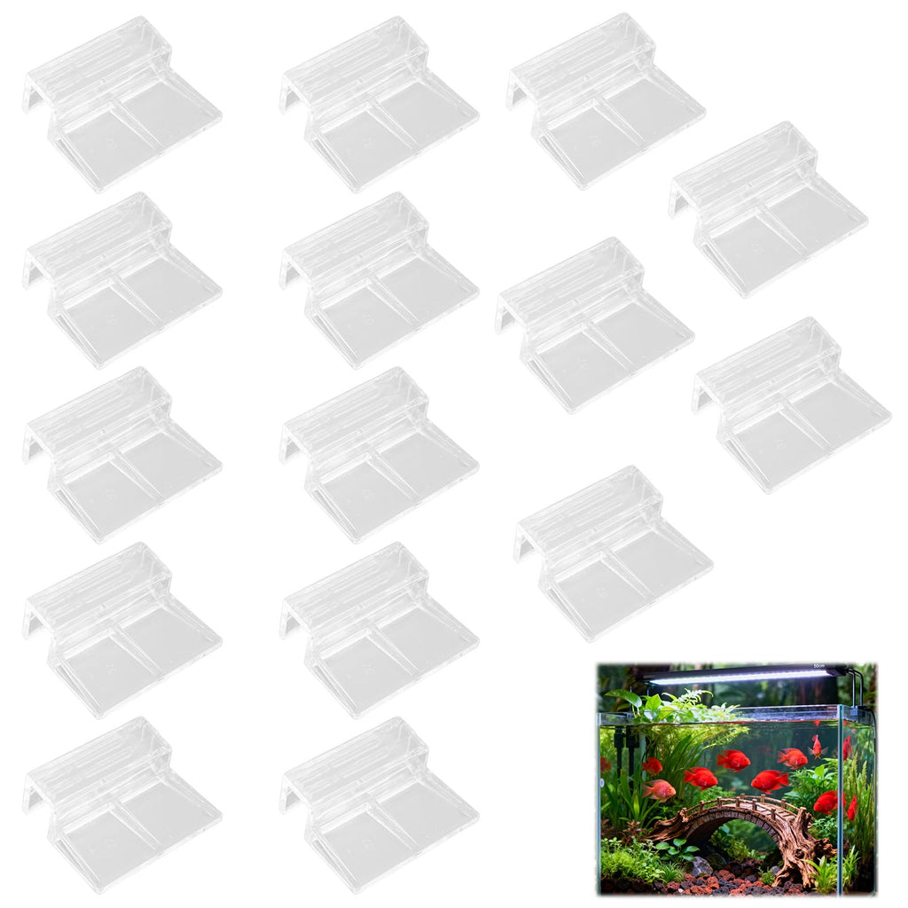 TNJPSEK 15 Pcs Rimless Aquarium Lid Clips for 11-12mm Glass, Clear Acrylic Aquarium Cover Support Clamps for Fish Tank Lid Holder, Plastic Tank Top Clips for Glass Canopy or Piscine Hoods and Covers