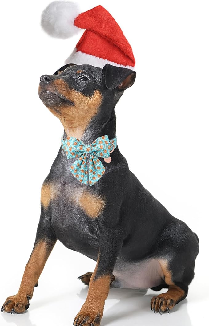 UP URARA PUP Christmas Dog Collar with Bow Tie,Adjustable Gingerbread Pet Collar,Chriatmas Puppy Bowtie Collar for Small Medium Large Dogs,S,Neck 10-16in