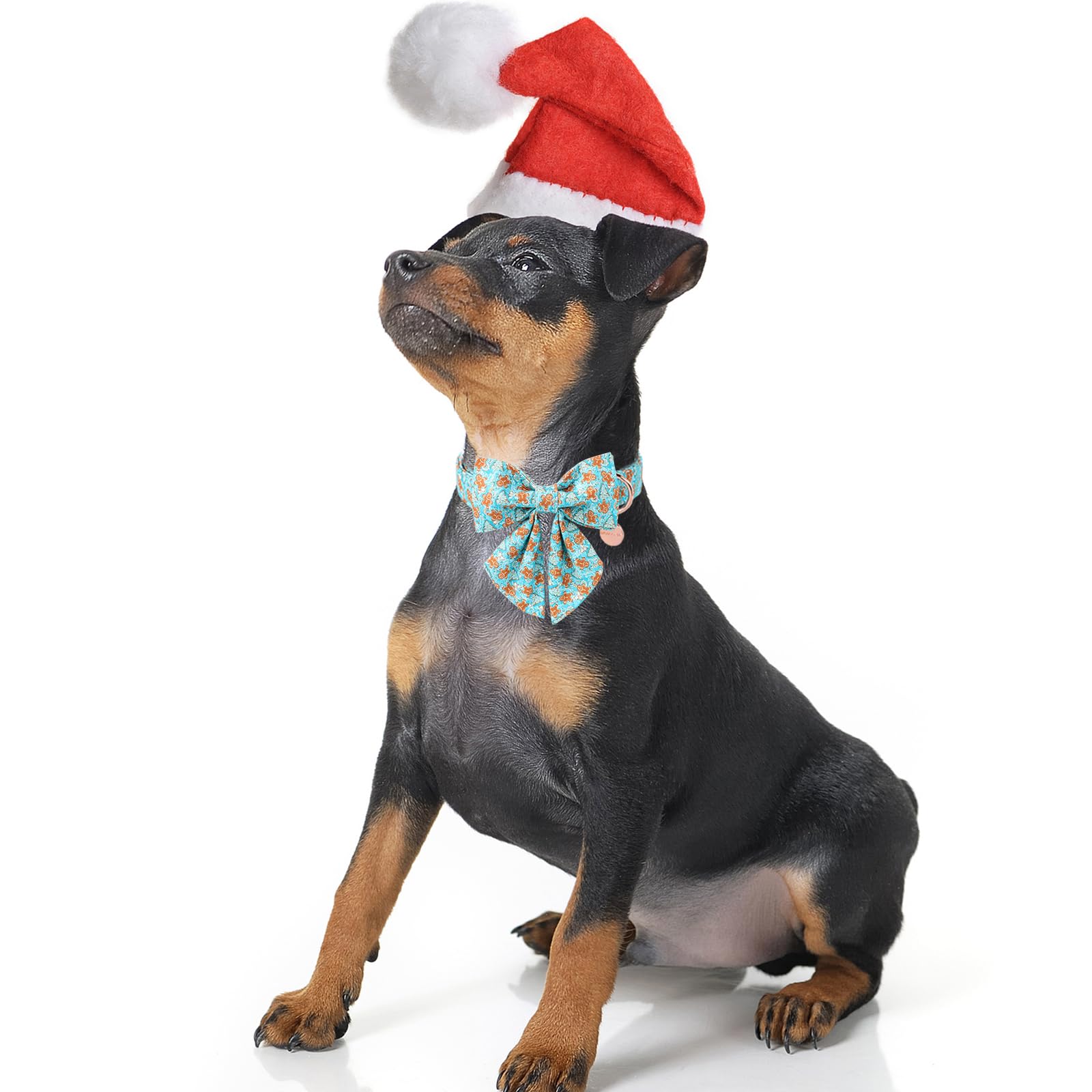 UP URARA PUP Christmas Dog Collar with Bow Tie,Adjustable Gingerbread Pet Collar,Chriatmas Puppy Bowtie Collar for Small Medium Large Dogs,M