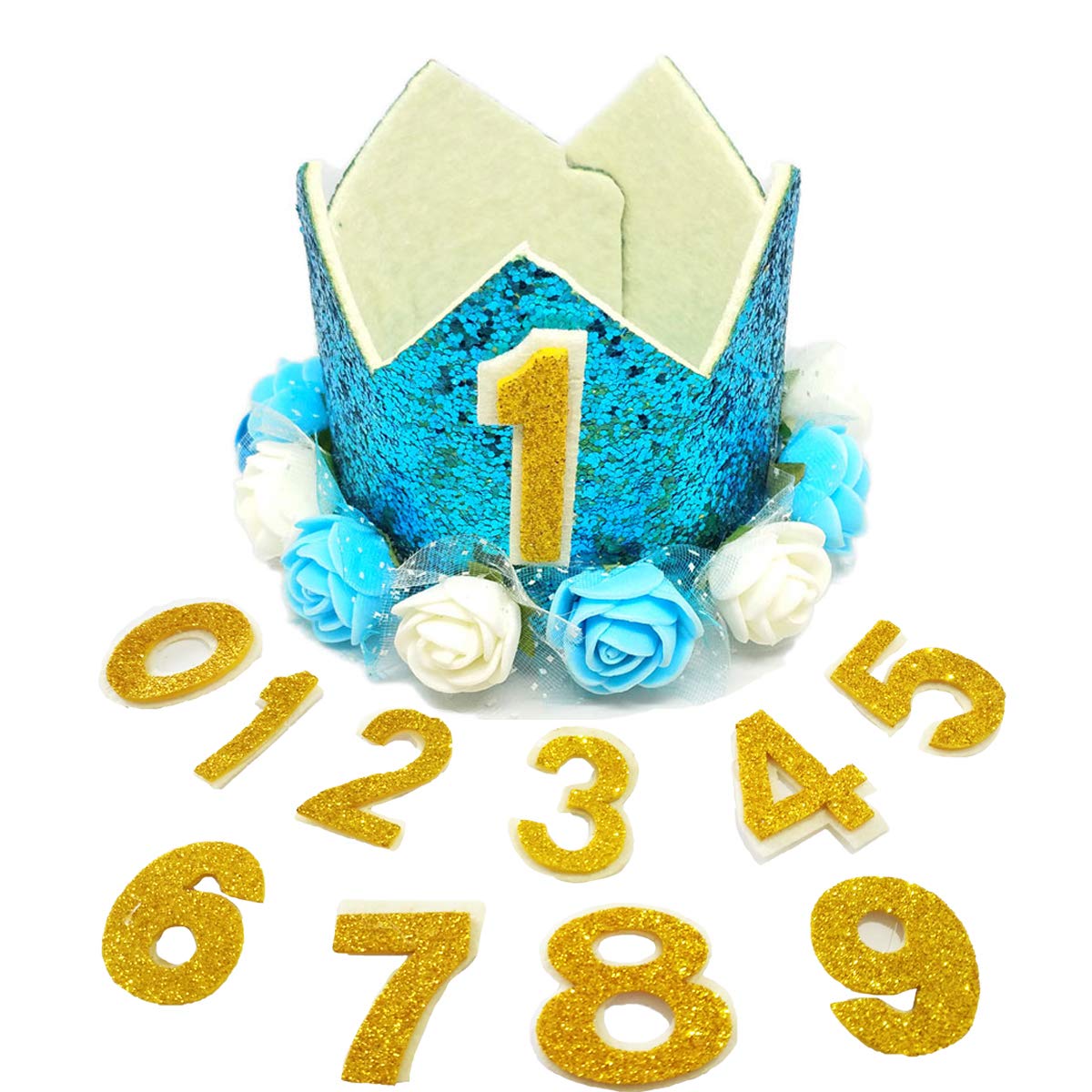 PET SHOW Pink Crown Hat Dog Birthday Party Supplies for Girls Female Pets Small Medium Large Dogs Cats Birthday Hat and Plaid Bandana with 0-9 Numbers and Glue