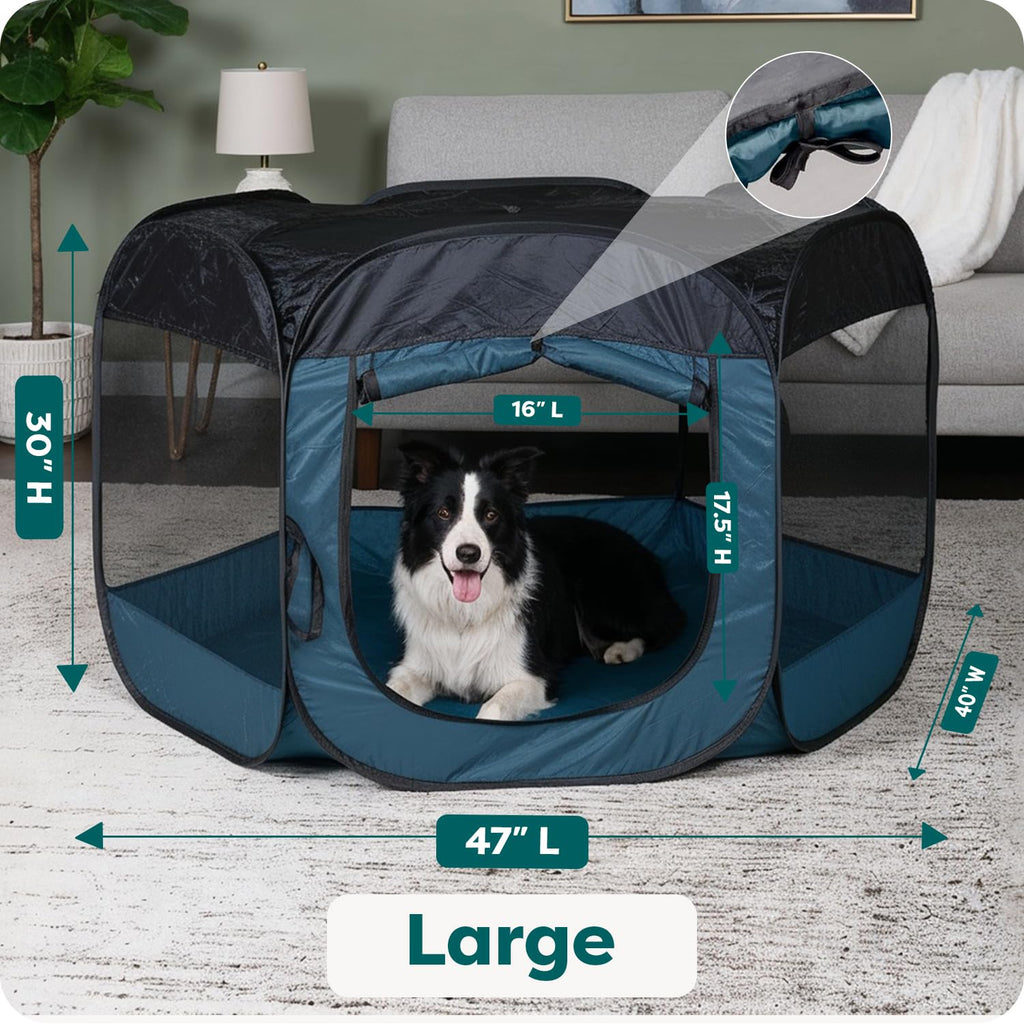 FurHaven Soft-Sided Dog & Cat Playpen, Portable Foldable Indoor & Outdoor Pet Playpen with Mesh Windows & Zippered Door, Sailor Blue, Large