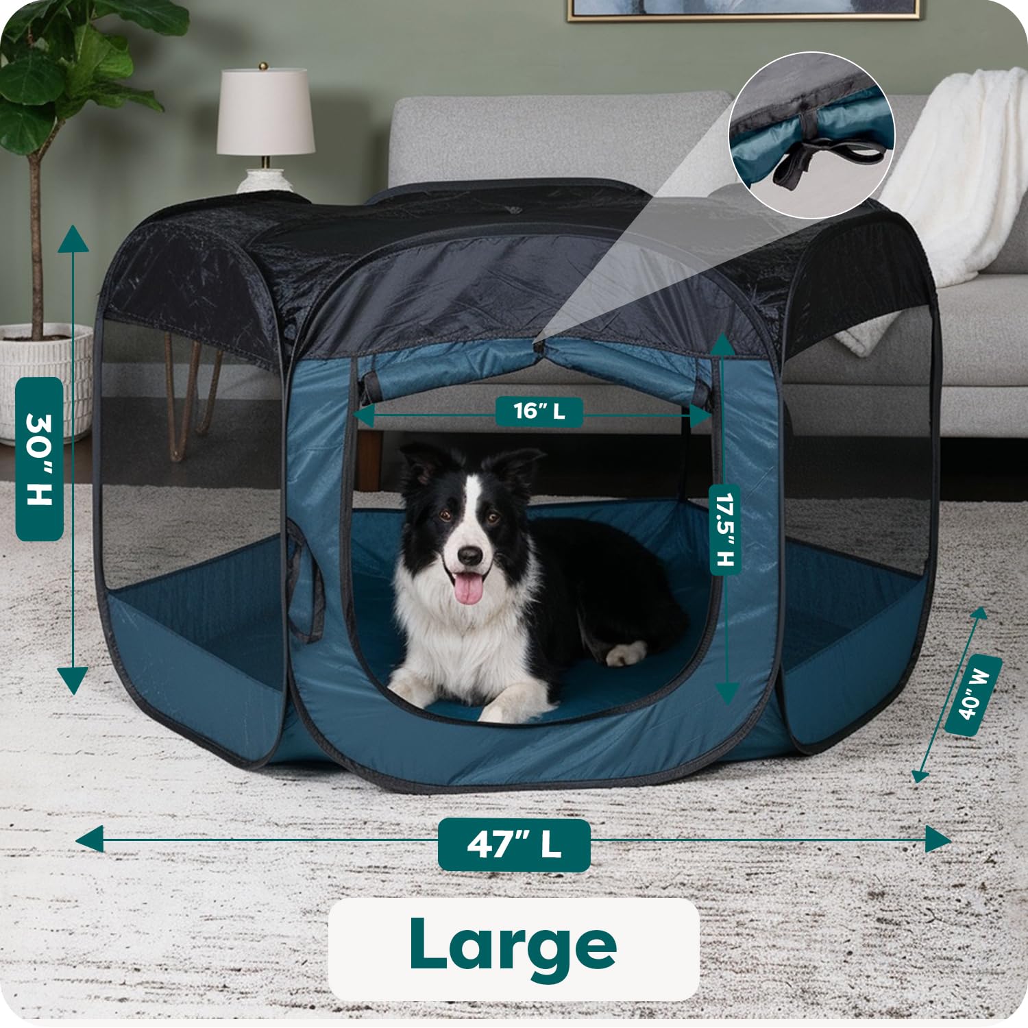 FurHaven Soft-Sided Dog & Cat Playpen, Portable Foldable Indoor & Outdoor Pet Playpen with Mesh Windows & Zippered Door, Sailor Blue, Large