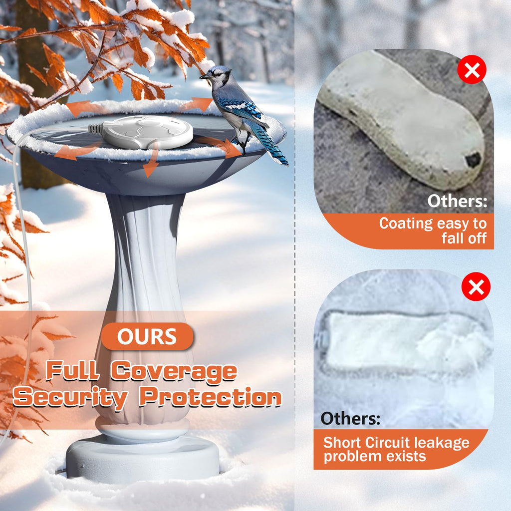 Daoeny Bird Bath Heater, 120W Bird Bath Heaters for Outdoors in Winter, Birdbath Water Heater Full-Covered Aluminum, Heated Bird Bath Pond Deicer Thermostatically Control for Patio Yard Farm (White)
