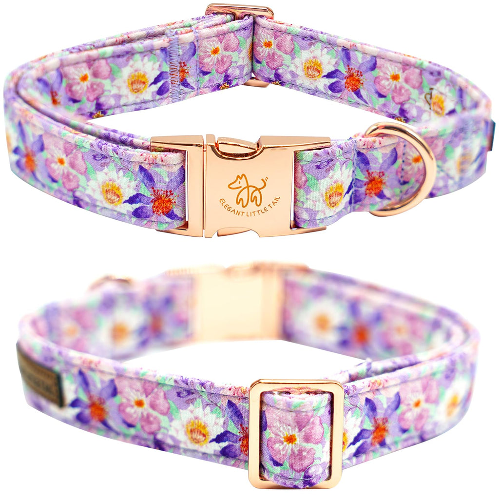Elegant little tail Dog Collar, Rose Print Pet Collar Summer Dog Collar Durable Metal Buckle Dog Collars Cotton Pet Adjustable Dog Collars for Large Dogs