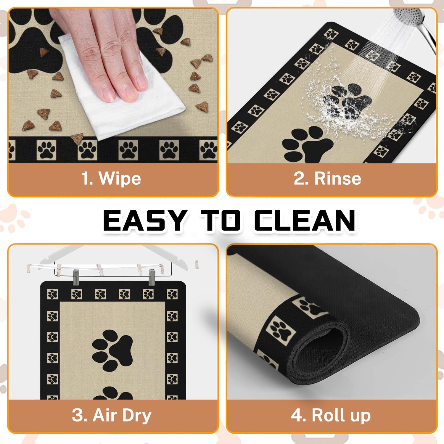 Absorbent Pet Dog Bowl Mat for Food and Water, Pet Cat Food Feeding Mat with Non Slip Rubber Backing, Dog Food Mats for Floors Waterproof, 12"x20"
