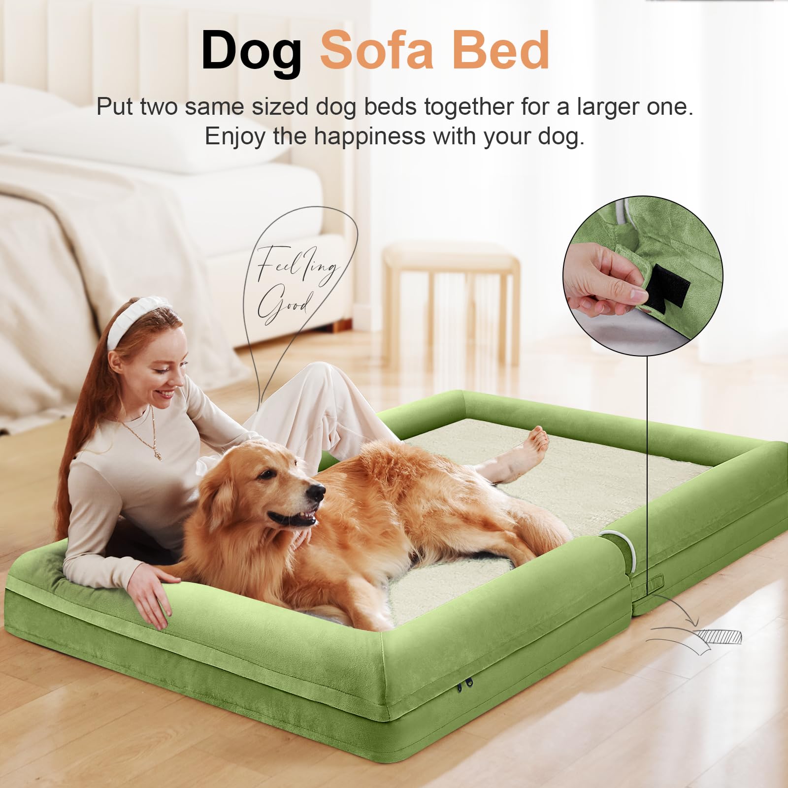 NANUYA Orthopedic Dog Bed for X-Large Dogs, 40 x 32 Inch, Grass Green