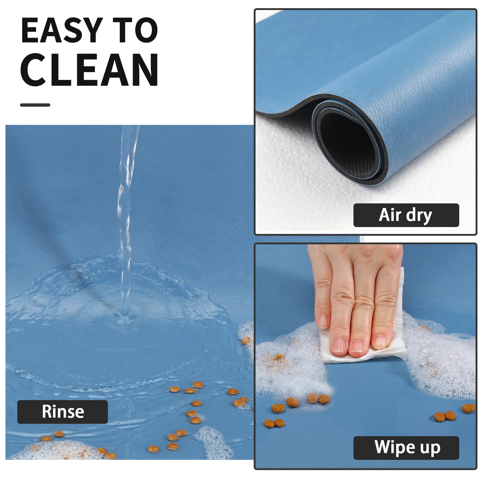 HotLive Dog Food Mat - Absorbent Cat Mat for Food and Water, No Stains Pet Feeding Bowl Mat, Easy to Clean Pet Placemats, Quick Dry Dog Water Dispenser Mat for Messy Drinkers | Blue 18"x28"