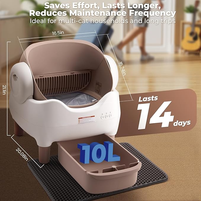 APP-Controlled Self Cleaning Litter Box, Automatic & Hands-Free Cat Litter Box, Safety Protection, Odor-Free Waste Disposal Includes Trash Bags, Large Waste Bin, Open-Top
