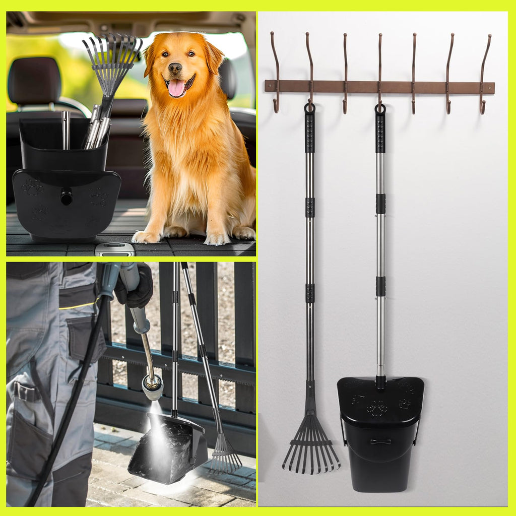 Dog Poop Scooper with 20 Bag Attachment Long Handle Swivel Bin, Rake Heavy Duty Pooper Scooper for Large Medium Dogs Easy to Clean Pet Accessory Pet Waste Removal Solution for Yard, Grass, Gravel