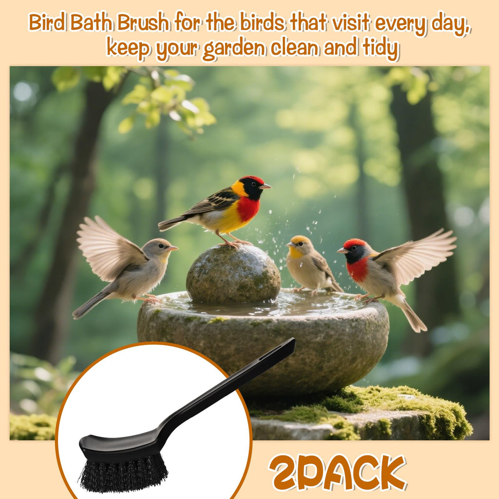 HFYZZ 2 Pcs Brush for Bird Baths Black Hard Bristle Cleaning Brush with Ergonomic Handle Utility Bird Bath Cleaner for Bird Feeder Bath Accessories Fountain Outdoor Cleaning