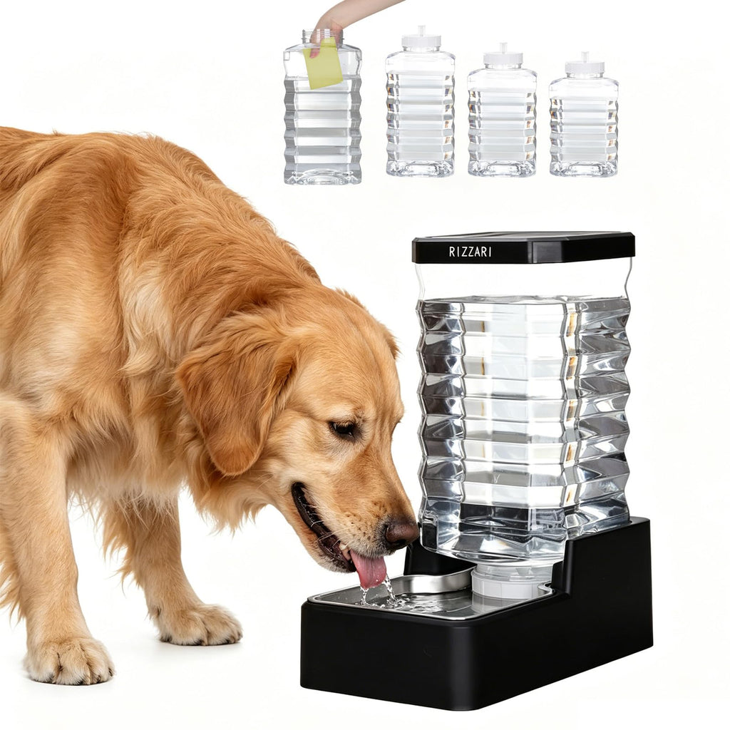 RIZZARI 10L Gravity Dog Water Bowl Dispenser: Wide Mouth Filter-Free Design