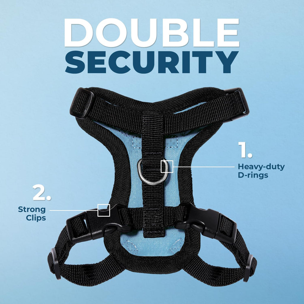 Voyager Escape-Proof Step-in Lock Cat Harness & 5ft Neoprene-Handle Leash Set All-Weather Mesh with Reflective Stitching for Small to Large Cats by Best Pet Supplies, Baby Blue/Black Trim, XS