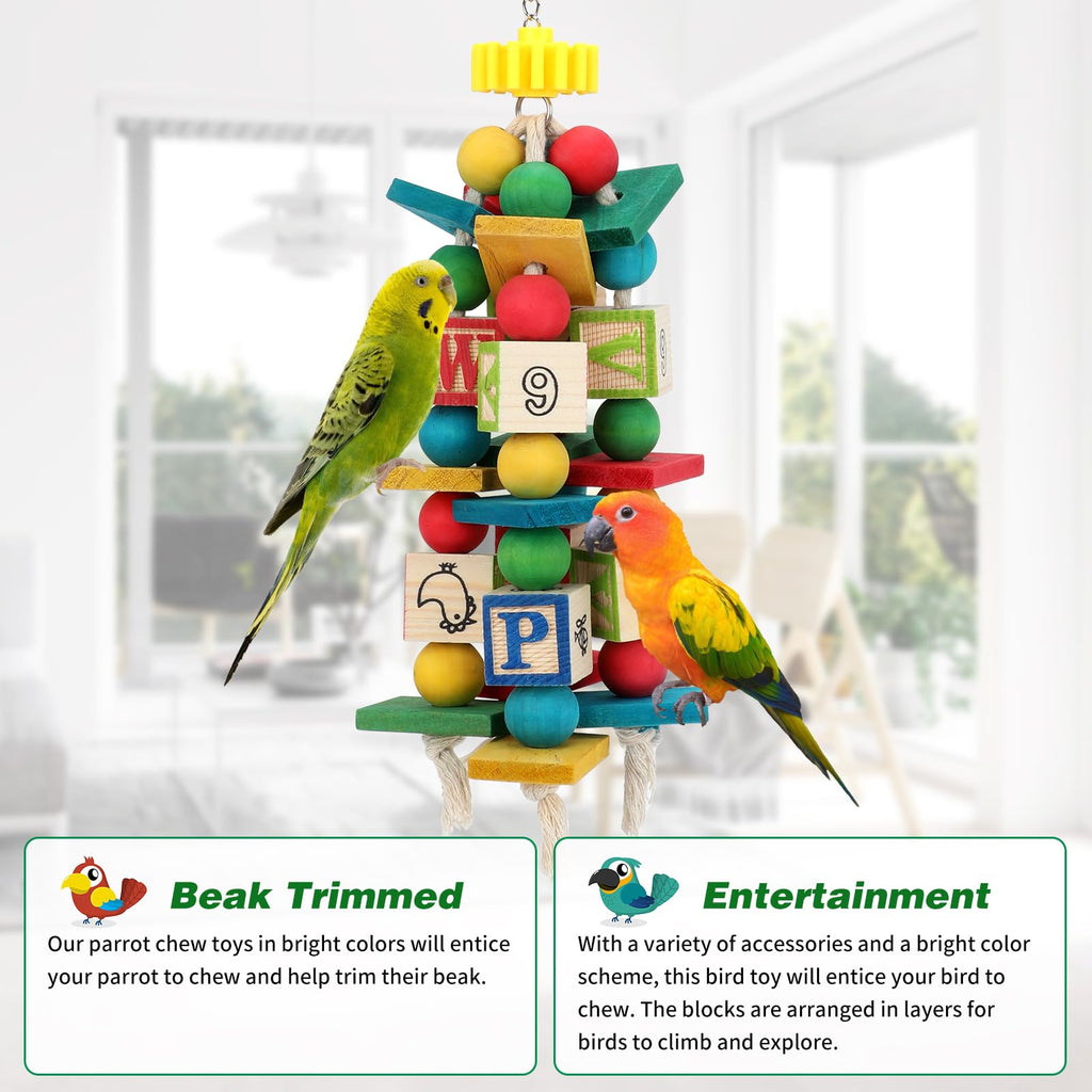 Rypet Hanging Parrot Toys, Wood Rope Chew Blocks for Cockatiels