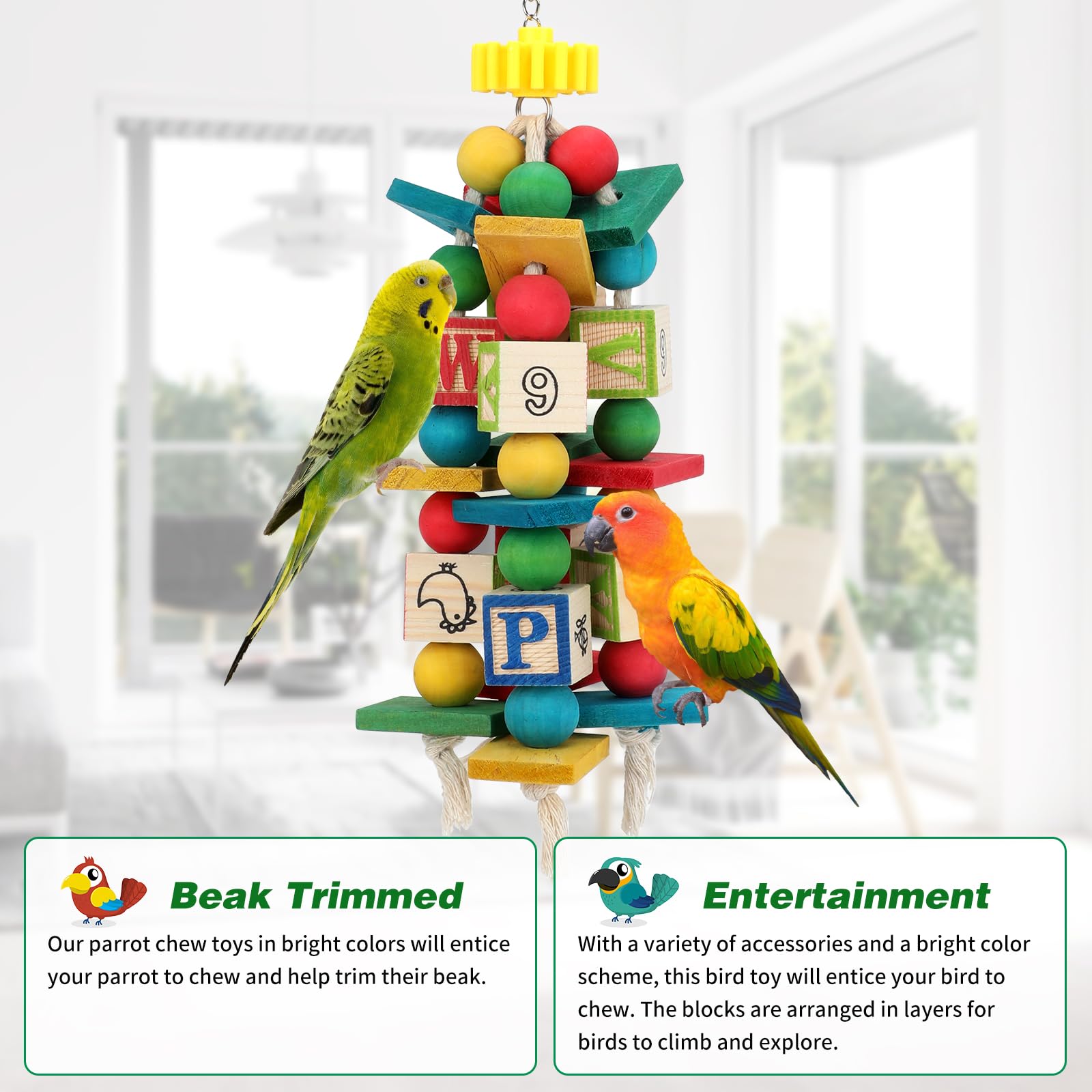 Rypet Hanging Parrot Toys, Wood Rope Chew Blocks for Cockatiels