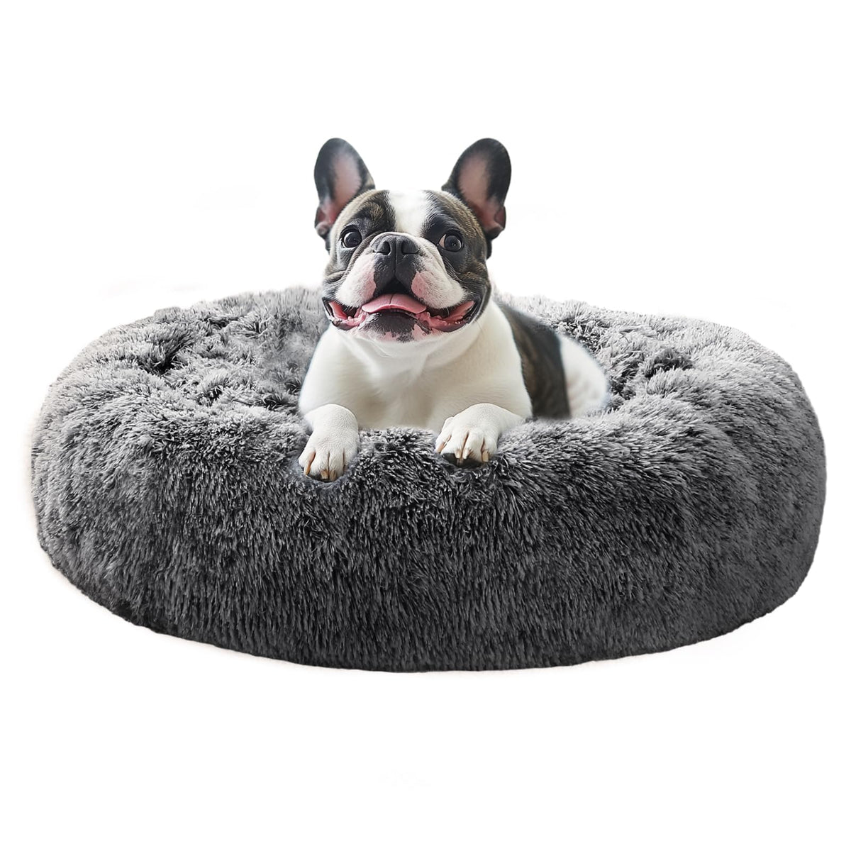 JOLLYVOGUE Calming Dog Bed for Small Dogs - 23 inches Donut Washable Small Dog Bed for Kittens & Puppies, Anti-Slip Round Fluffy Plush Faux Fur Cat Beds (Fits up to 25 lbs Pets, Purple)