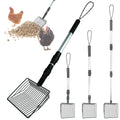 Chicken Poop Scooper 3 in 1 Adjustable Long Handle Litter Metal Scoop Heavy Duty Metal Chicken Poop Scooper Litter Sieving Shovel, Chicken Coop Accessories (22-41.7")