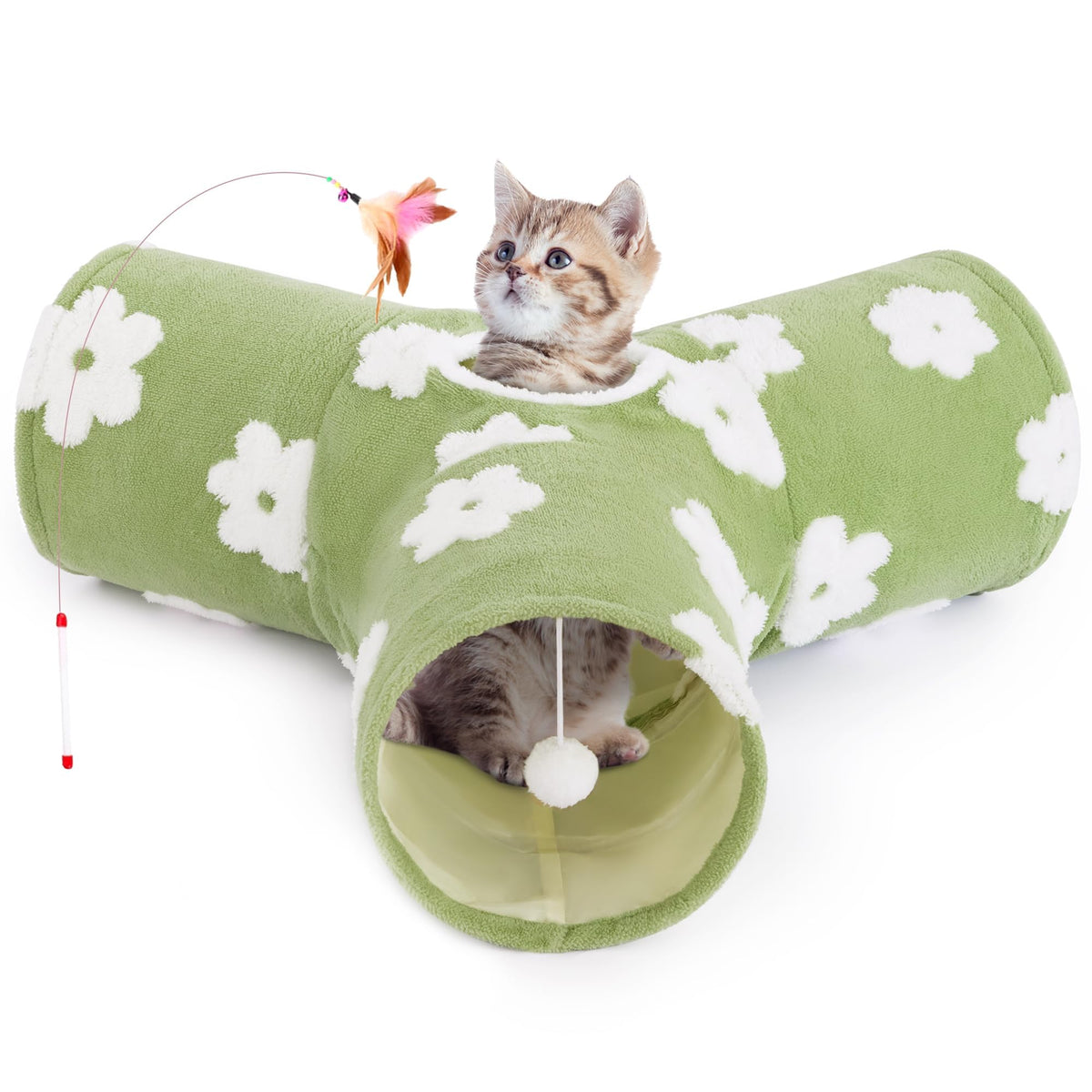 Tempcore Cat Tunnel, 3-Way Collapsible Toy for Indoor Cats, Daisy Blue