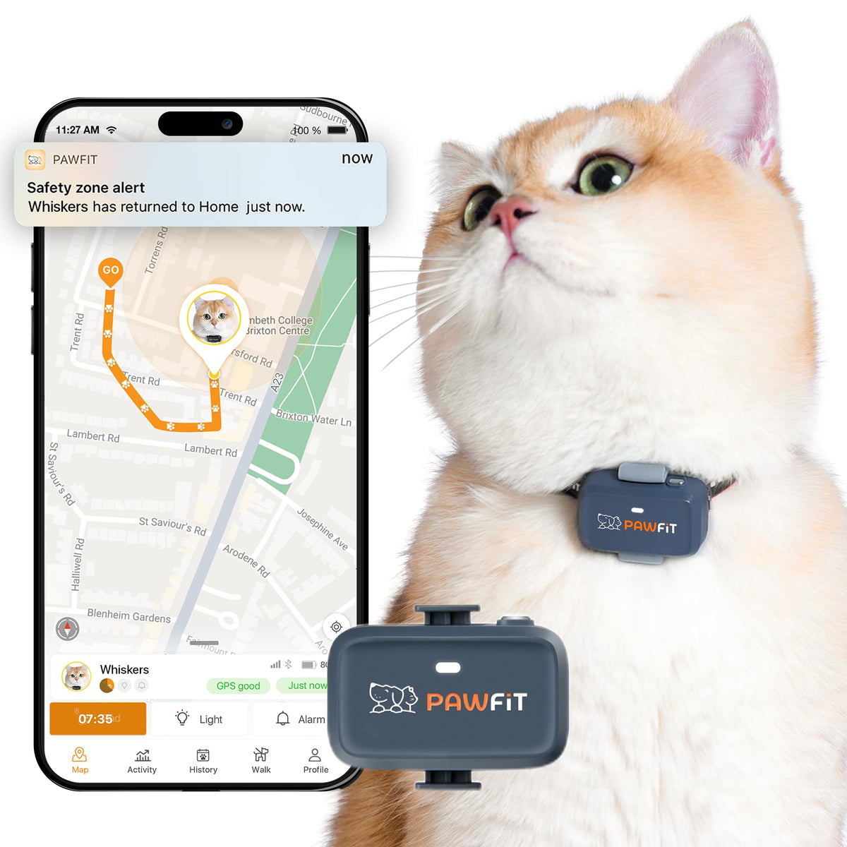 Pawfit Lite 4G GPS Cat Tracker, Live Tracking, Ultra-Light, Charcoal Grey