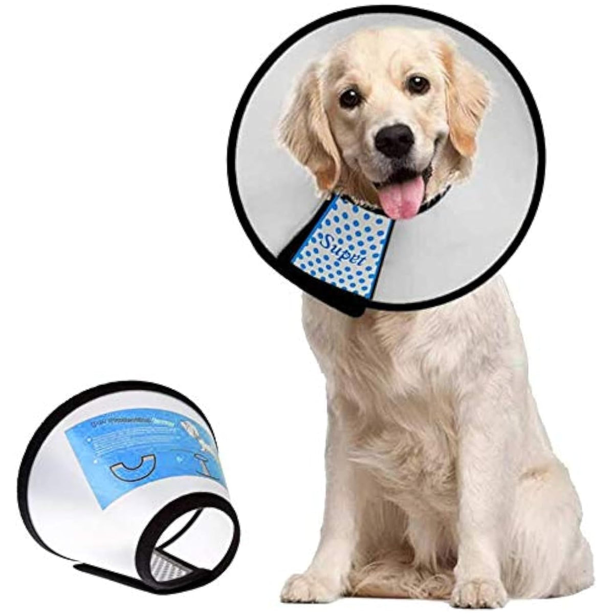Supet Dog Cone Collar After Surgery to Stop Licking: Adjustable Recovery Elizabeth Collar Alternative for Large Medium Small Dogs, Plastic Pet Head Neck Cone (XS)