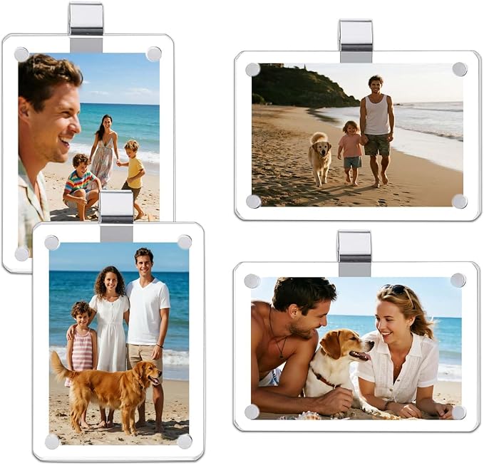 FinestHouse 2 Pack Magnetic Car Visor Photo Holder – Personalized Acrylic Clip for Family, Pets, Travel Pictures – Easy Snap-On Car Accessory for Sun Visor (2 Pack, 2.4''x3.5'')