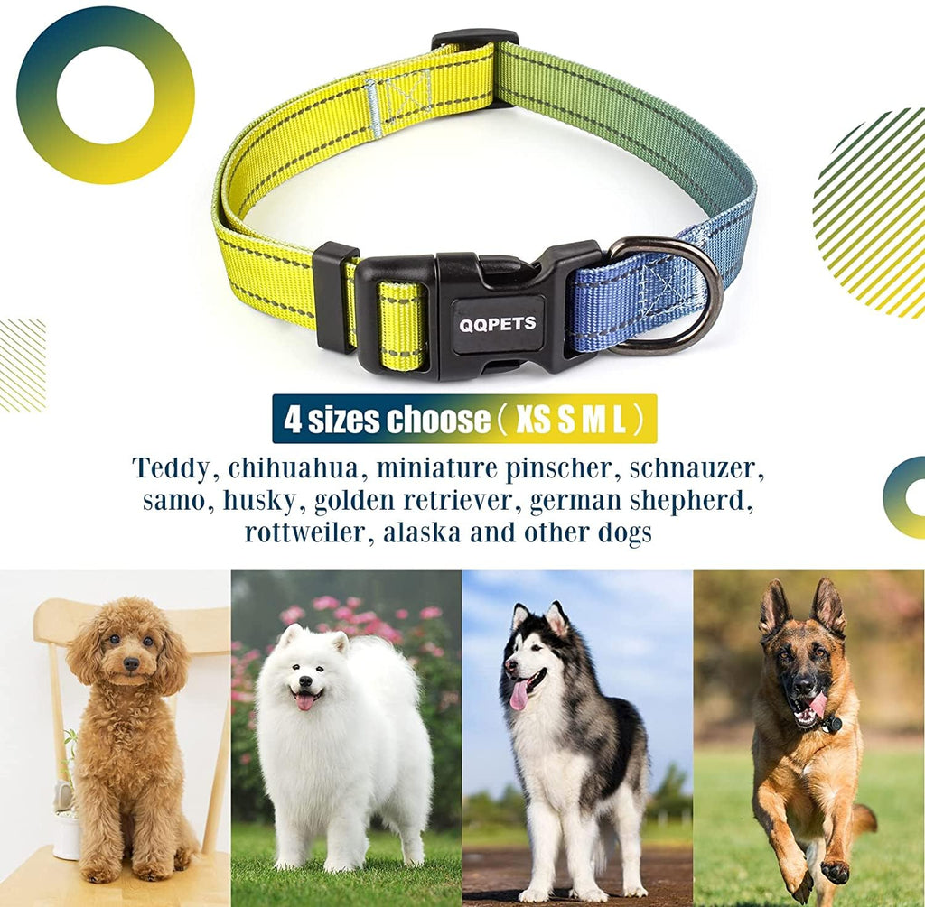 Roses&Poetry Small Dog Collar with Gradient Amber, Yellow Reflective Dog Collar Adjustable Small Pet Collars for Small Medium Large Dogs (Amber-S)