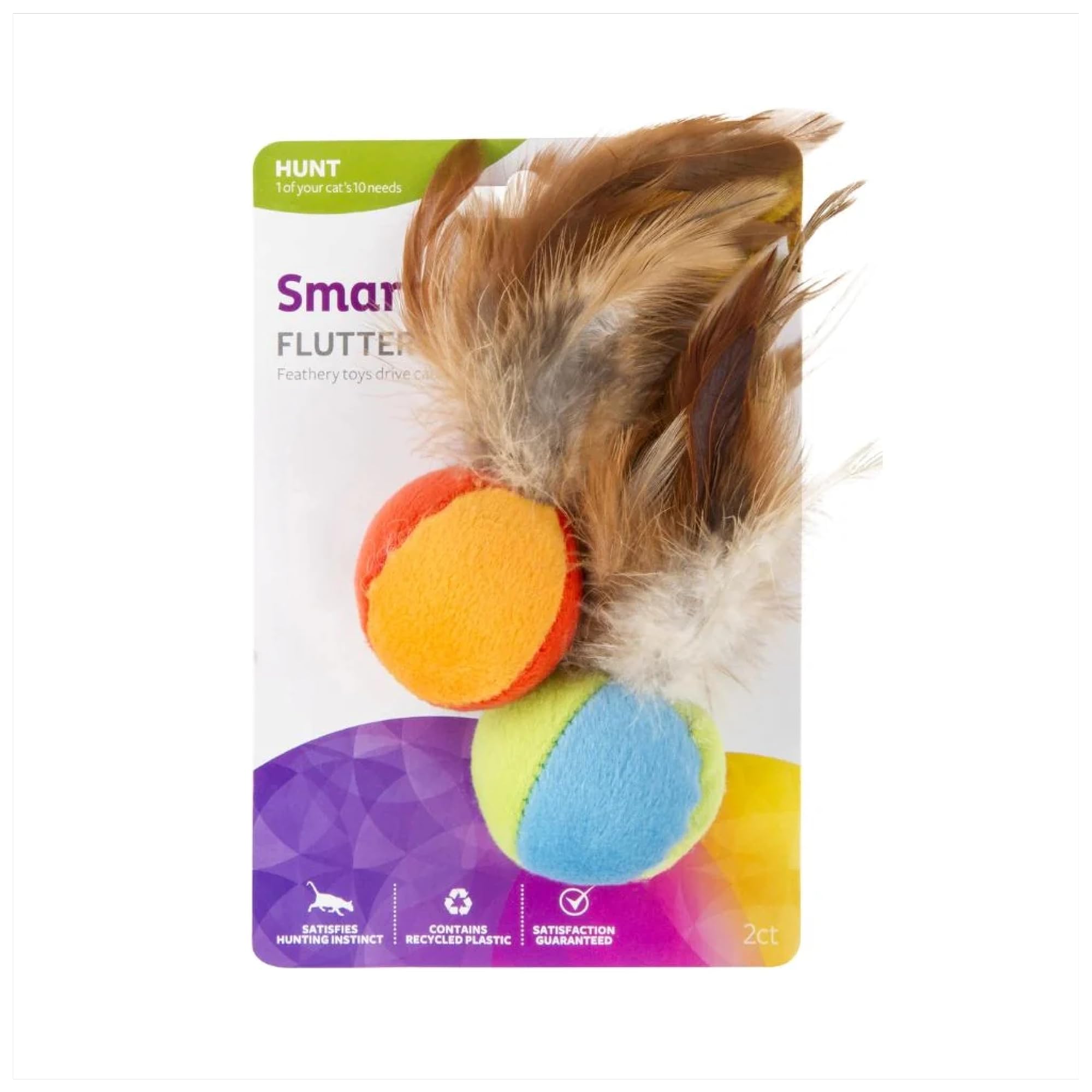 SmartyKat Flutter Balls Catnip Plush and Feather Cat Toys, Erratic Motion for Batting & Pouncing Fun for Cats & Kittens, Set of 2