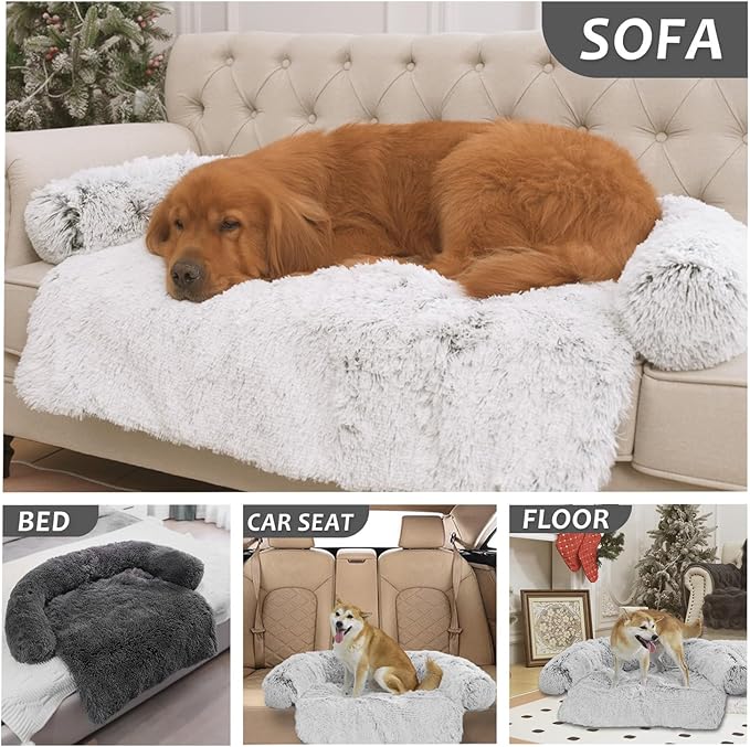 Tinaco Luxurious Calming Dogs/Cats Bed Mats, Dog Pad Washable Removable Couch Cover, Plush Long Fur Mat for Pets, Waterproof Lining, Perfect for Small, Medium and Large Dogs and Cats (Beige, 59"x39")