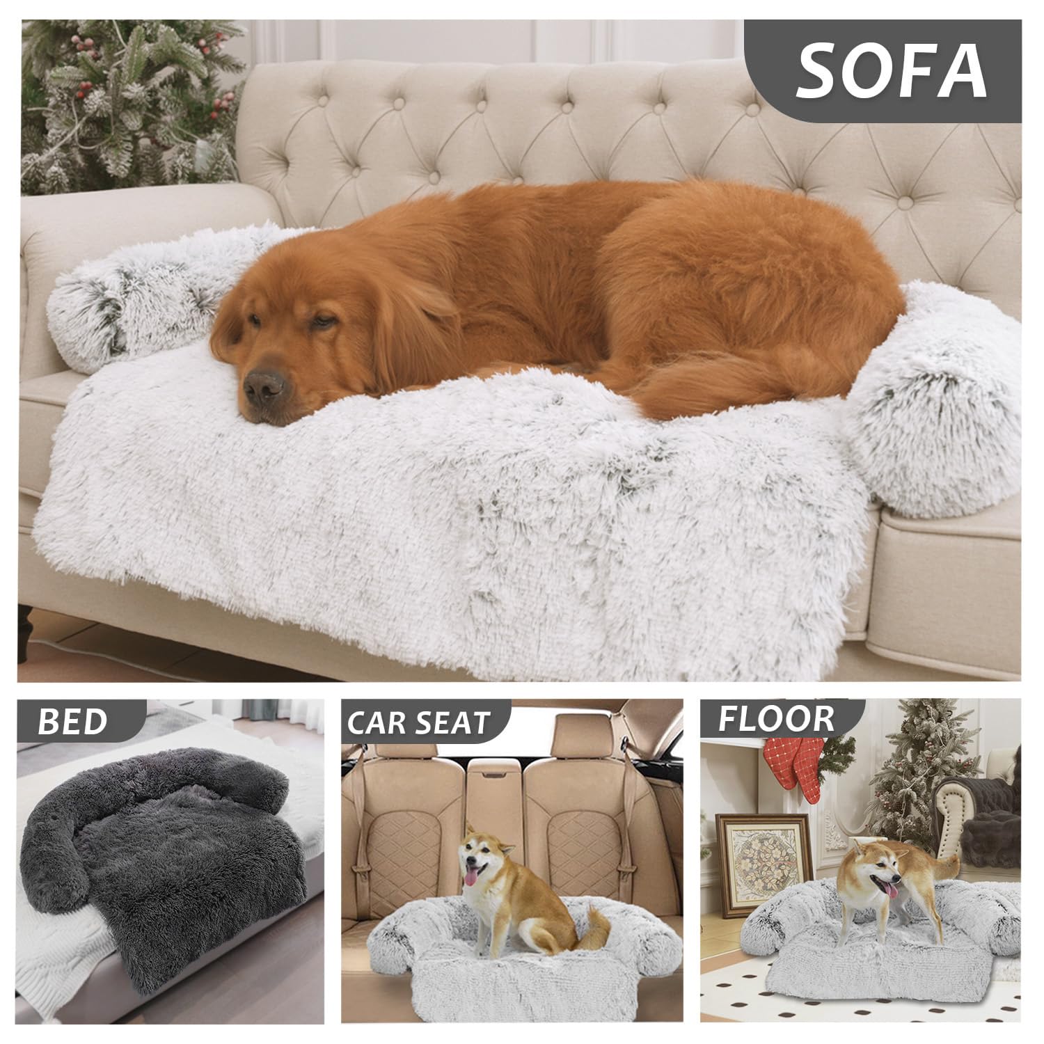 Tinaco Luxurious Calming Dogs/Cats Bed Mats, Dog Pad Washable Removable Couch Cover, Plush Long Fur Mat for Pets, Waterproof Lining, Perfect for Small, Medium and Large Dogs and Cats (Beige, 59"x39")
