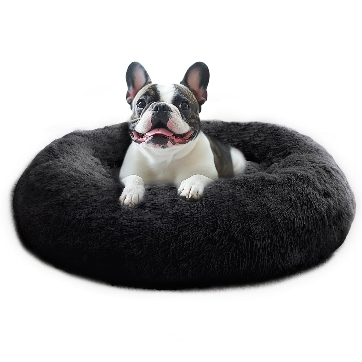 JOLLYVOGUE Calming Dog Bed for Small Dogs - 23 inches Donut Washable Small Dog Bed for Kittens & Puppies, Anti-Slip Round Fluffy Plush Faux Fur Cat Beds (Fits up to 25 lbs Pets, Purple)