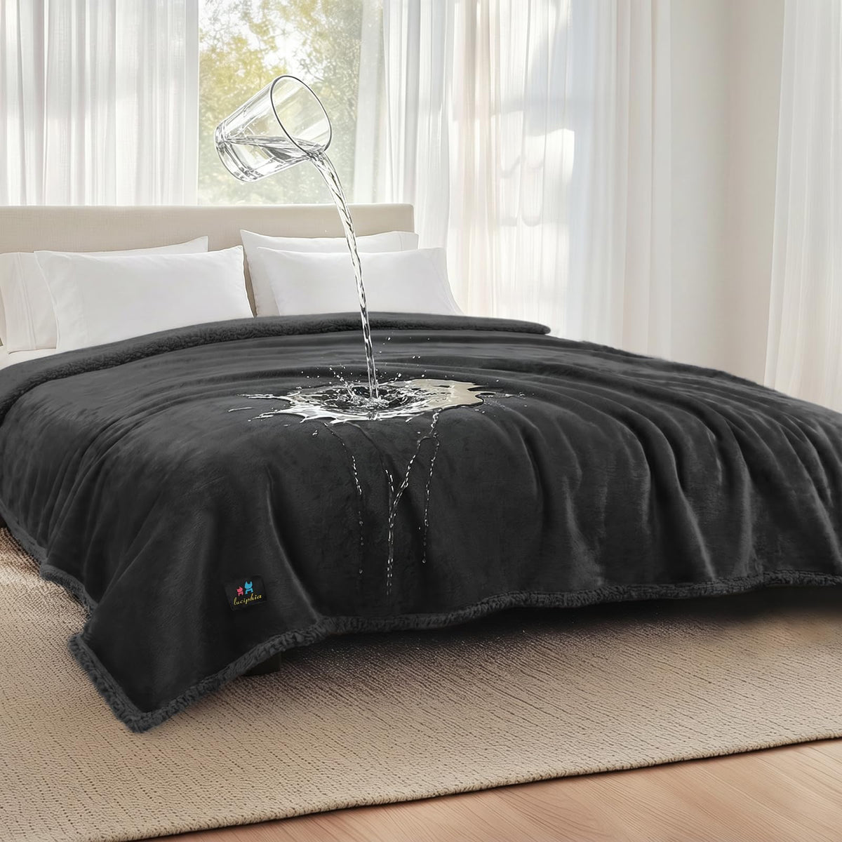Luciphia Waterproof Blanket for Large Dog, Reversible Sherpa Couch Cover
