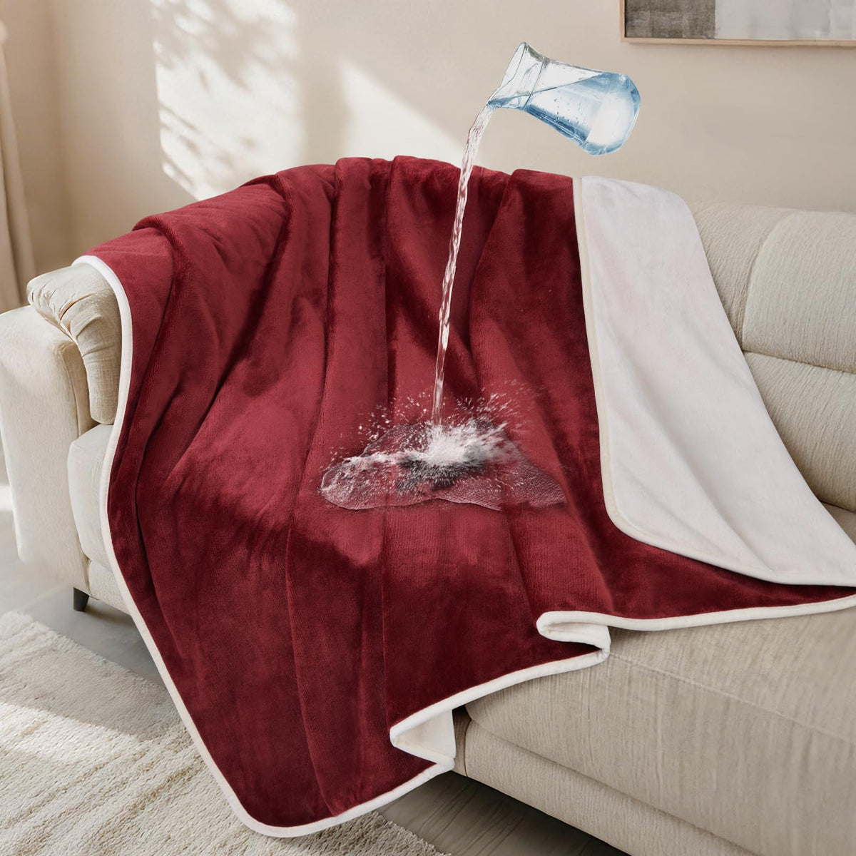 LOOBANI Waterproof Blanket for Bed, Soft Flannel Twin Bed Blanket 60" x 80"