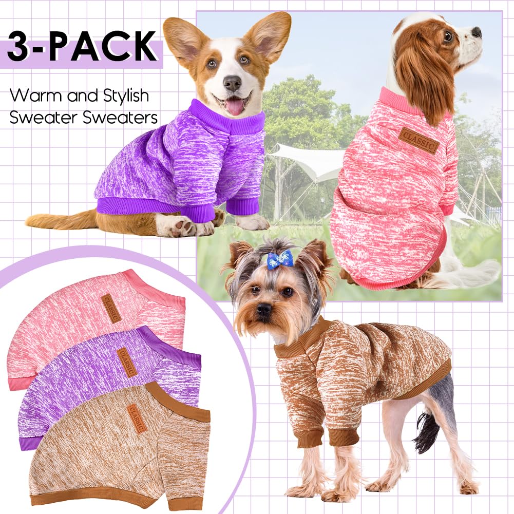 3 Pack Dog Sweaters for Small Dogs Girl Boy Winter Fleece Clothes Warm Soft Dog Sweatshirt Outfit for Dogs Cats Pet Apparel
