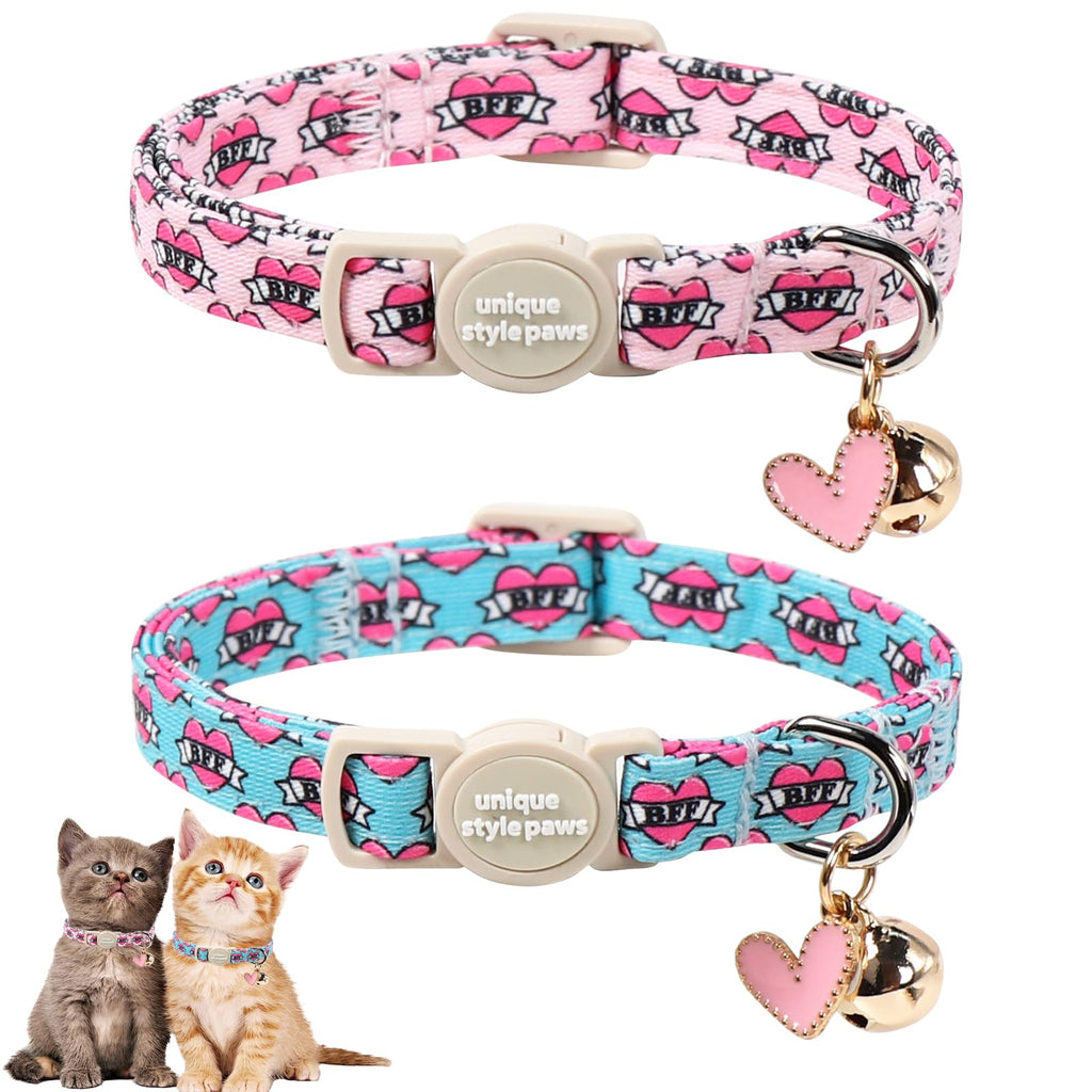 Unique Style Paws Pink Kitten Collars,Cute Valentine Cats Collar with Bell,Kitten Collar Breakaway Buckle with Heart Pattern,Adjustable Valentine Cat Collars,Ideal Gift for Boy Girl Cats