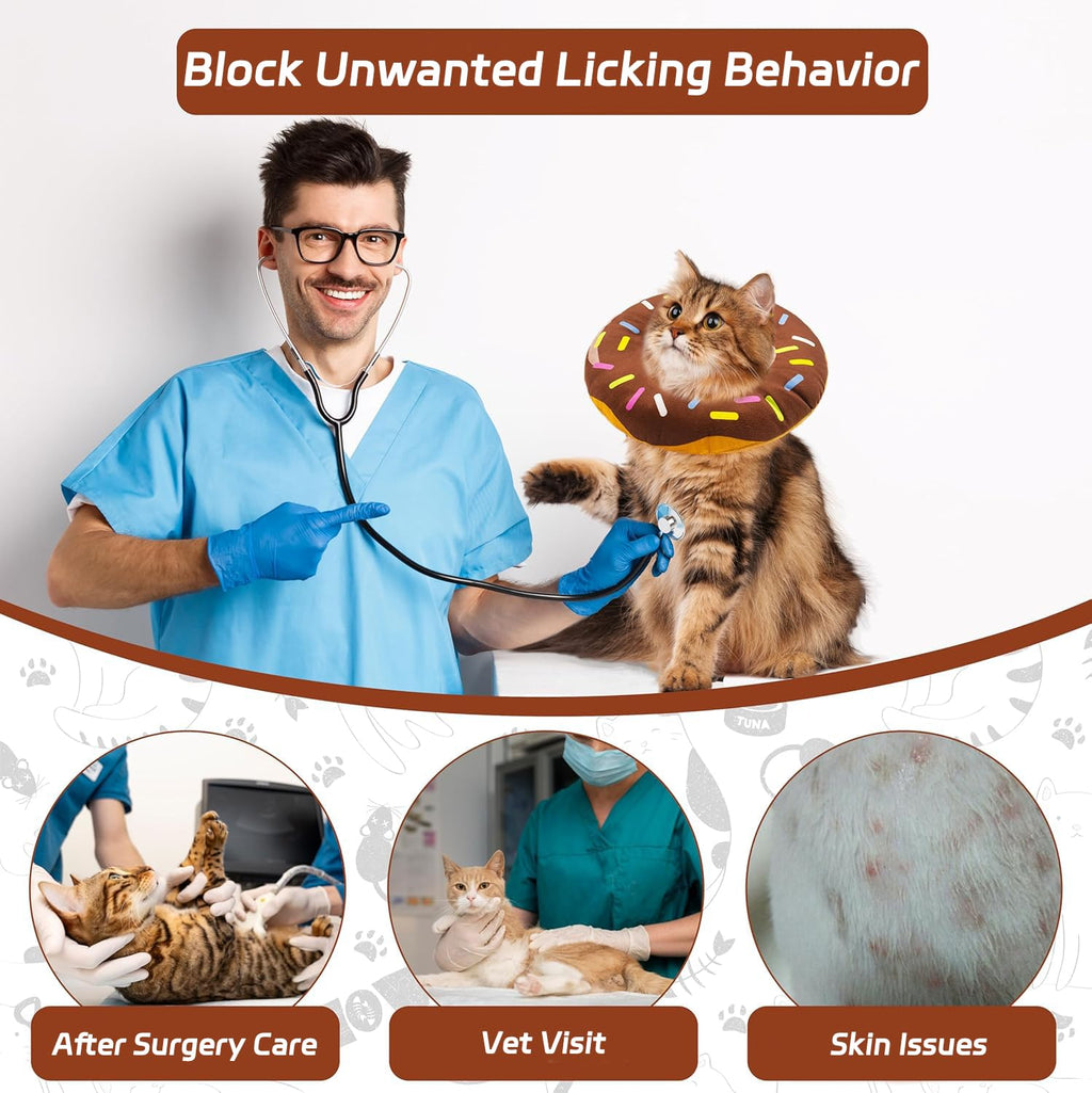 Seyezo Cat Cone Collar Soft, Adjustable Cat Recovery Collars, Donut Brown L