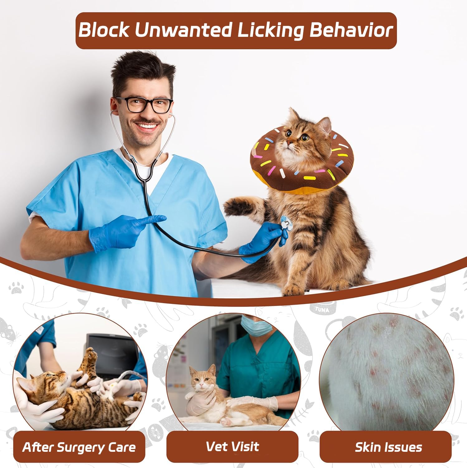 Seyezo Cat Cone Collar Soft, Adjustable Cat Recovery Collars, Donut Brown L