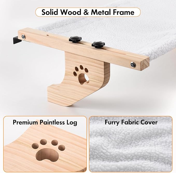 AMOSIJOY Cat Windowsill Perch with Wood & Metal Frame for Large Cat, 21.7in