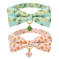 Ewinoom 2 Pack Floral Cat Collars with Bow Tie and Bell Adjustable Breakaway Bowtie Cute Kitten Collar(Green & Yellow Flowers)