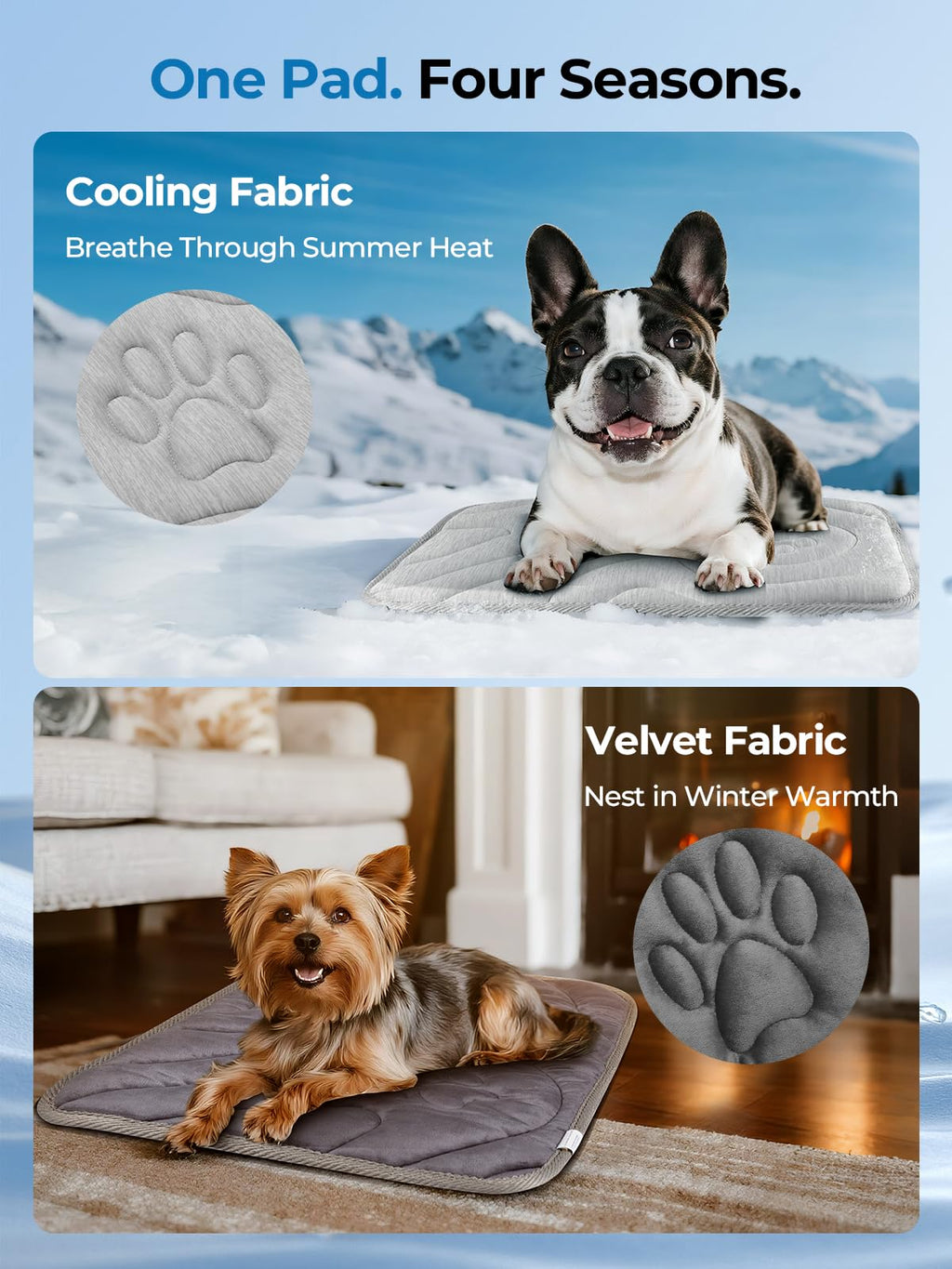 Pawhoo Reversible Dog Cooling Mat for Small Dogs 24"x18" — Thick & Durable Orthopedic Breathable 3D Mesh, Cool-Feel Arc-Chill Fiber (Q-Max>0.5) & Soft Velvet, Machine Washable, Cool Gray
