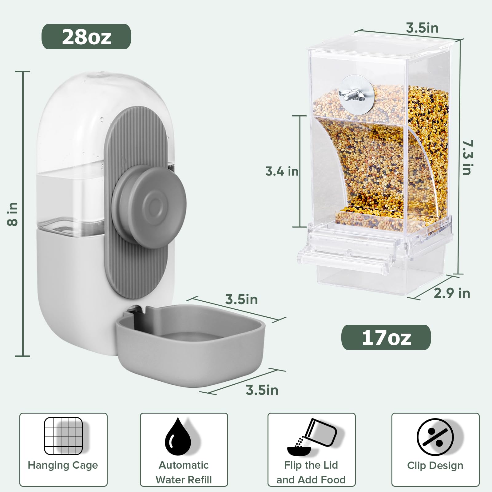 Lemtrflo No Mess Bird Feeder Water Dispenser, Parrot Cage Automatic Feeders