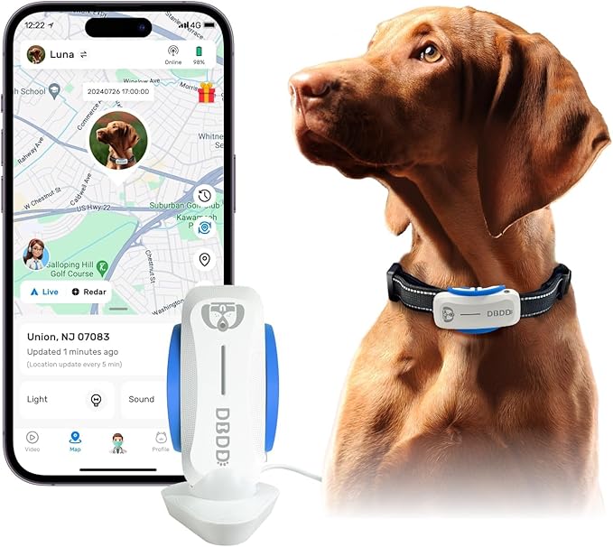 DBDD Dog GPS Tracker, AI Tracker Collar with Virtual Fence & Health Monitoring - Real Time Location Tracker for Escape Artists, Electronic Fence Collar for Medium to Large Dogs, iOS and Android
