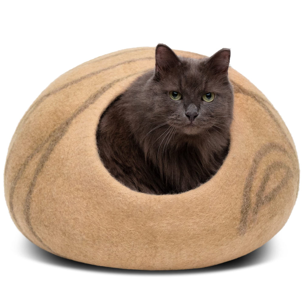 MEOWFIA Cat Cave - Merino Wool Bed for Indoor Cats (Beige, Medium)