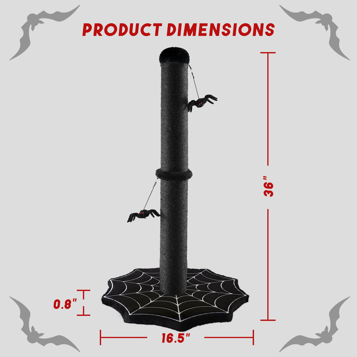 PuzzlePaw Gothic Cat Scratching Post with Spider Toys for Indoor Large Cats