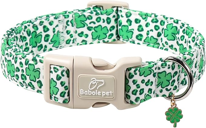 St Patricks Day Dog Collar for Medium Dogs - Leopard Lucky Clover Dog Collars, Lightweight Adjustable Irish Green Festival Shamrock Dogs Collars with Quick Release Buckle M